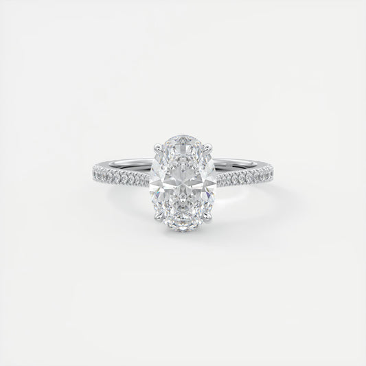 Cathedra Hidden Halo Oval Cut Diamond Engagement Ring