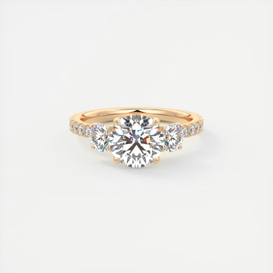 Luna Three Stone Round Cut Diamond Engagement Ring
