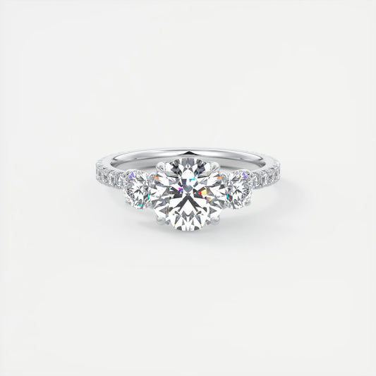 Luna Three Stone Round Cut Diamond Engagement Ring