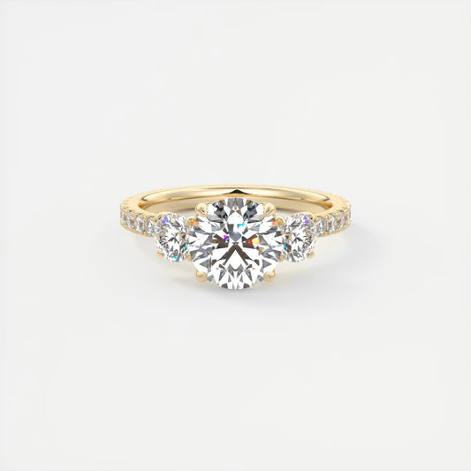 Luna Three Stone Round Cut Diamond Engagement Ring