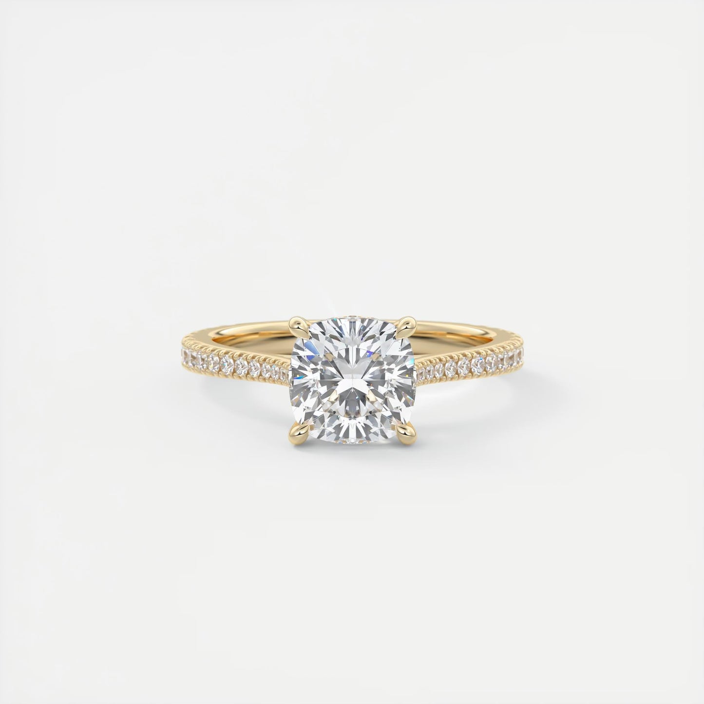 Cathedra Hidden Halo Cushion Cut Diamond Engagement Ring