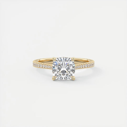 Cathedra Hidden Halo Cushion Cut Diamond Engagement Ring