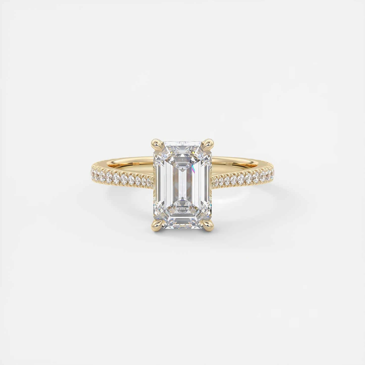 Cathedra Hidden Halo Emerald Cut Diamond Engagement Ring