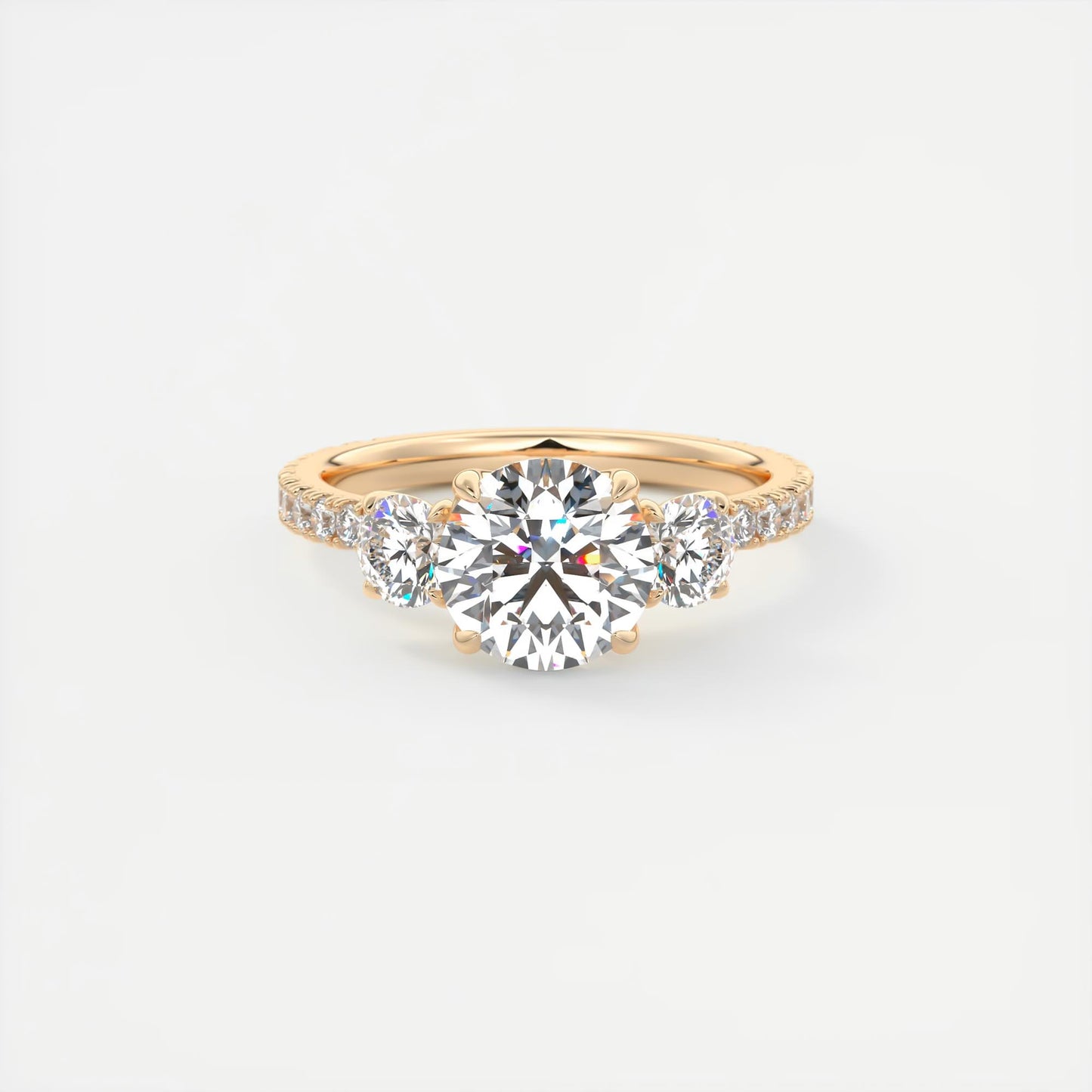 Luna Three Stone Round Cut Diamond Engagement Ring
